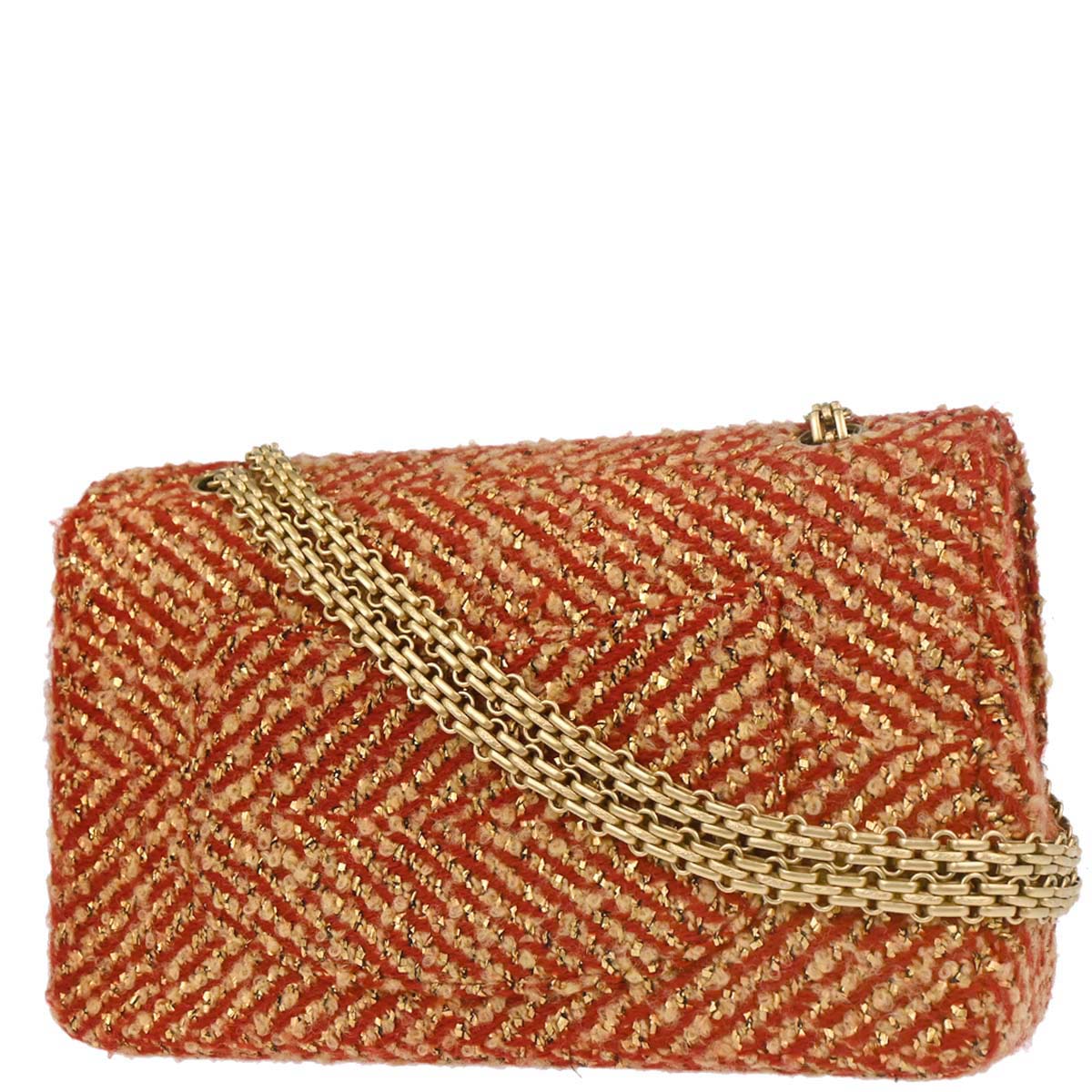 Chanel 2000-2002 Red Gold Tweed Single Flap Shoulder Bag