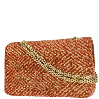 Chanel 2000-2002 Red Gold Tweed Single Flap Shoulder Bag