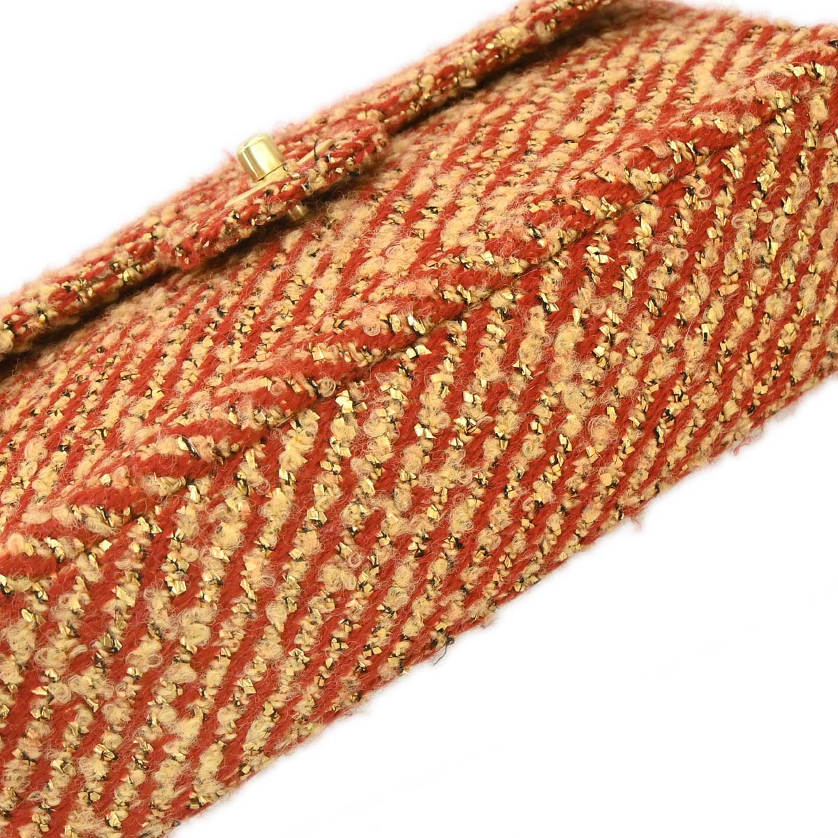 Chanel 2000-2002 Red Gold Tweed Single Flap Shoulder Bag