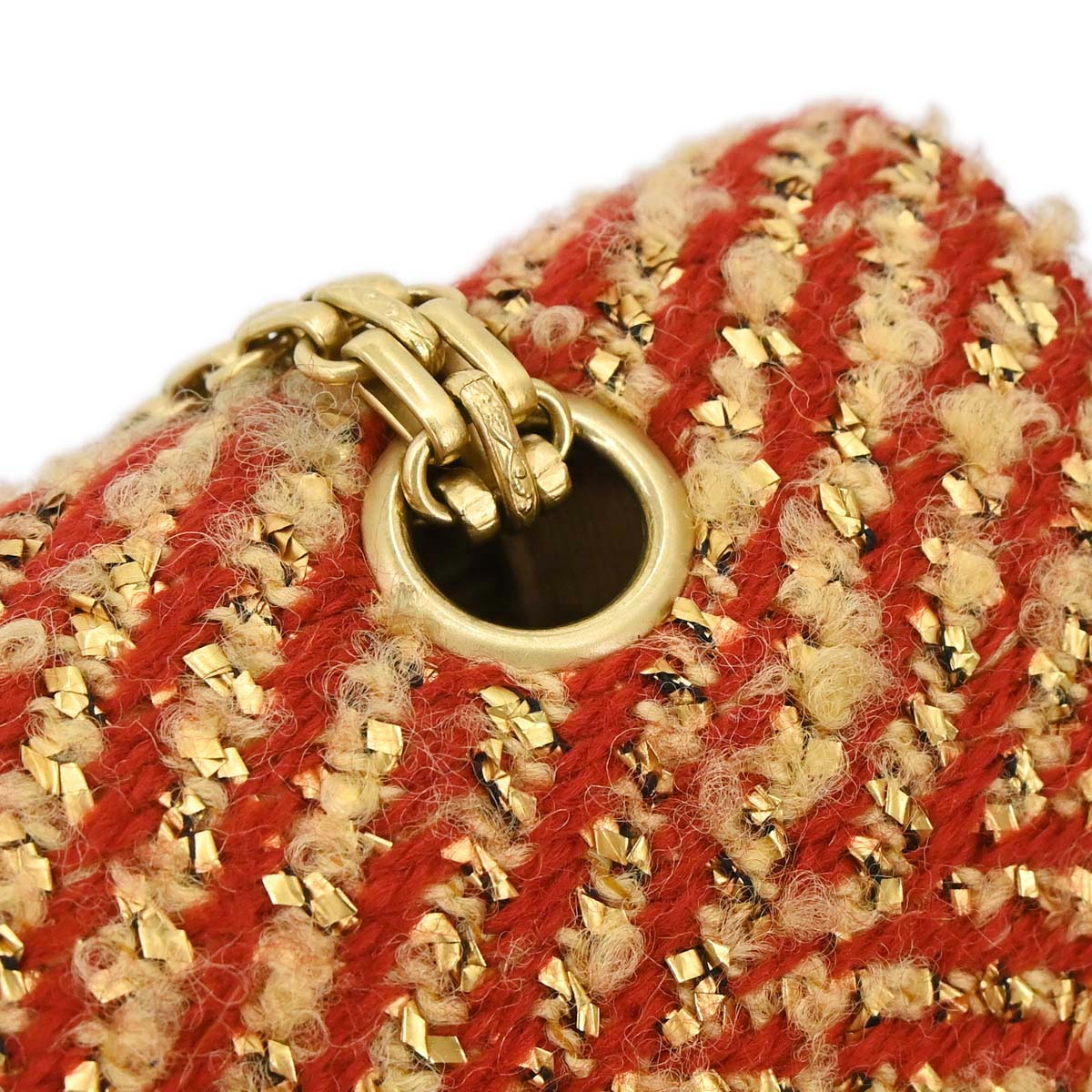 Chanel 2000-2002 Red Gold Tweed Single Flap Shoulder Bag
