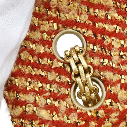 Chanel 2000-2002 Red Gold Tweed Single Flap Shoulder Bag