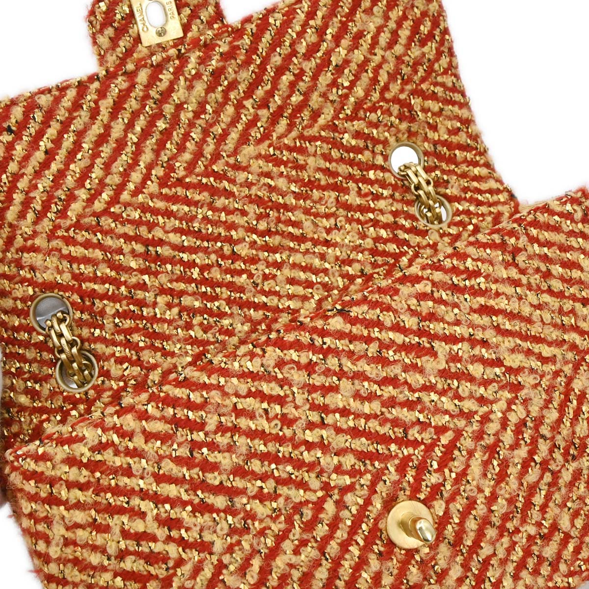 Chanel 2000-2002 Red Gold Tweed Single Flap Shoulder Bag