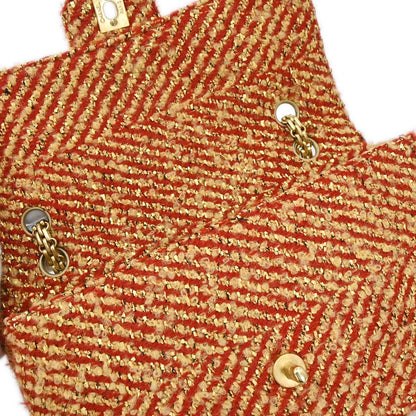 Chanel 2000-2002 Red Gold Tweed Single Flap Shoulder Bag