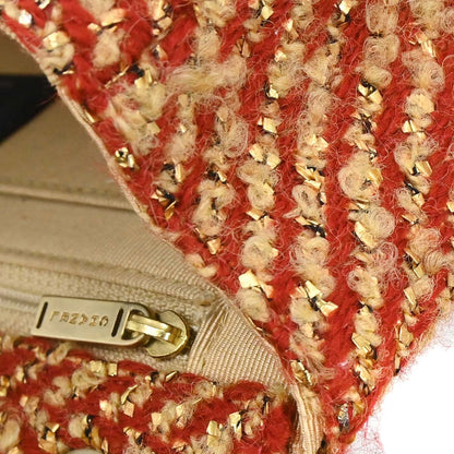 Chanel 2000-2002 Red Gold Tweed Single Flap Shoulder Bag