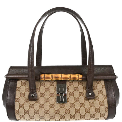 Gucci Brown GG Canvas Bamboo Handbag