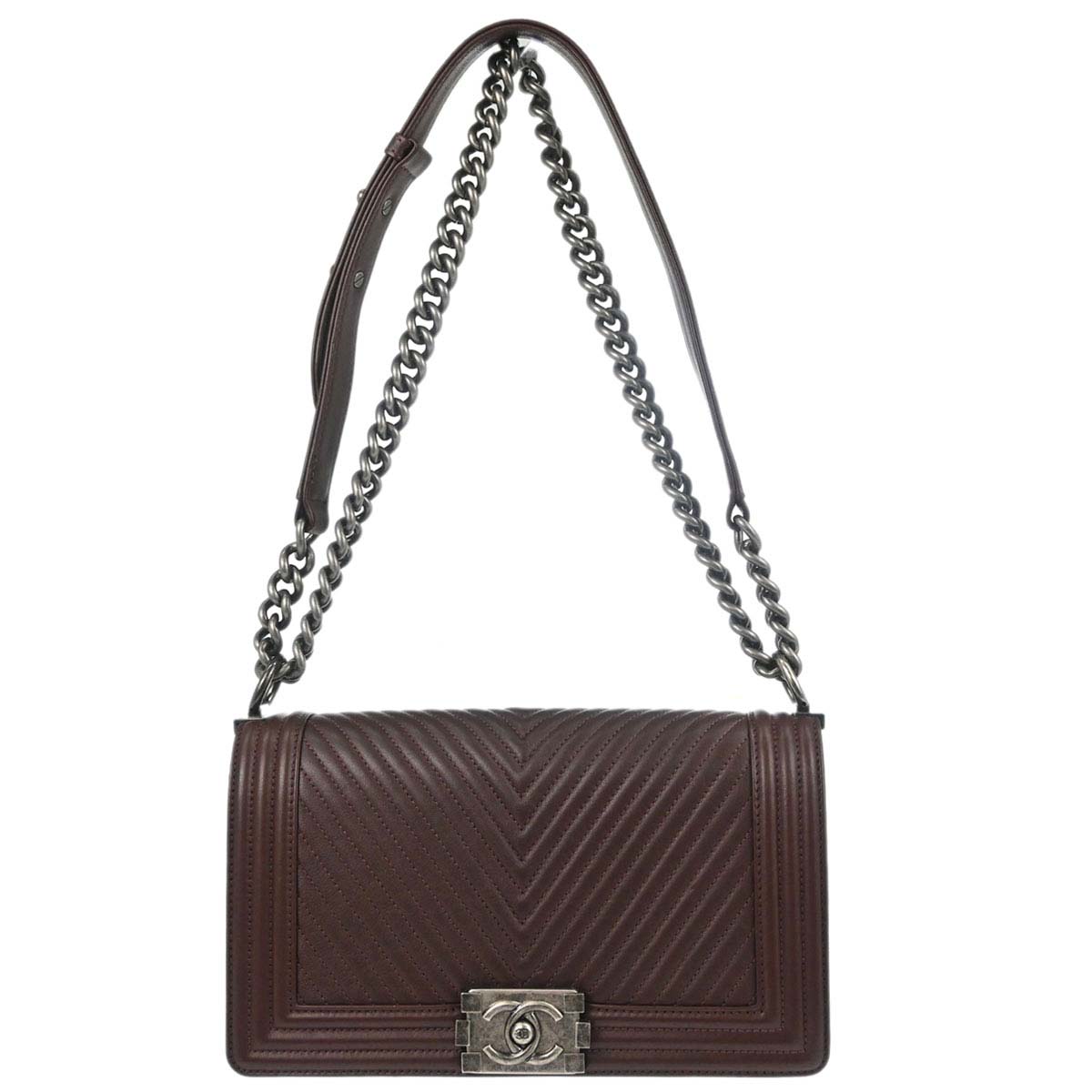 Boy Chanel Brown Lambskin Chevron Medium Shoulder Bag