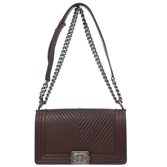 Boy Chanel Brown Lambskin Chevron Medium Shoulder Bag
