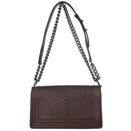 Boy Chanel Brown Lambskin Chevron Medium Shoulder Bag