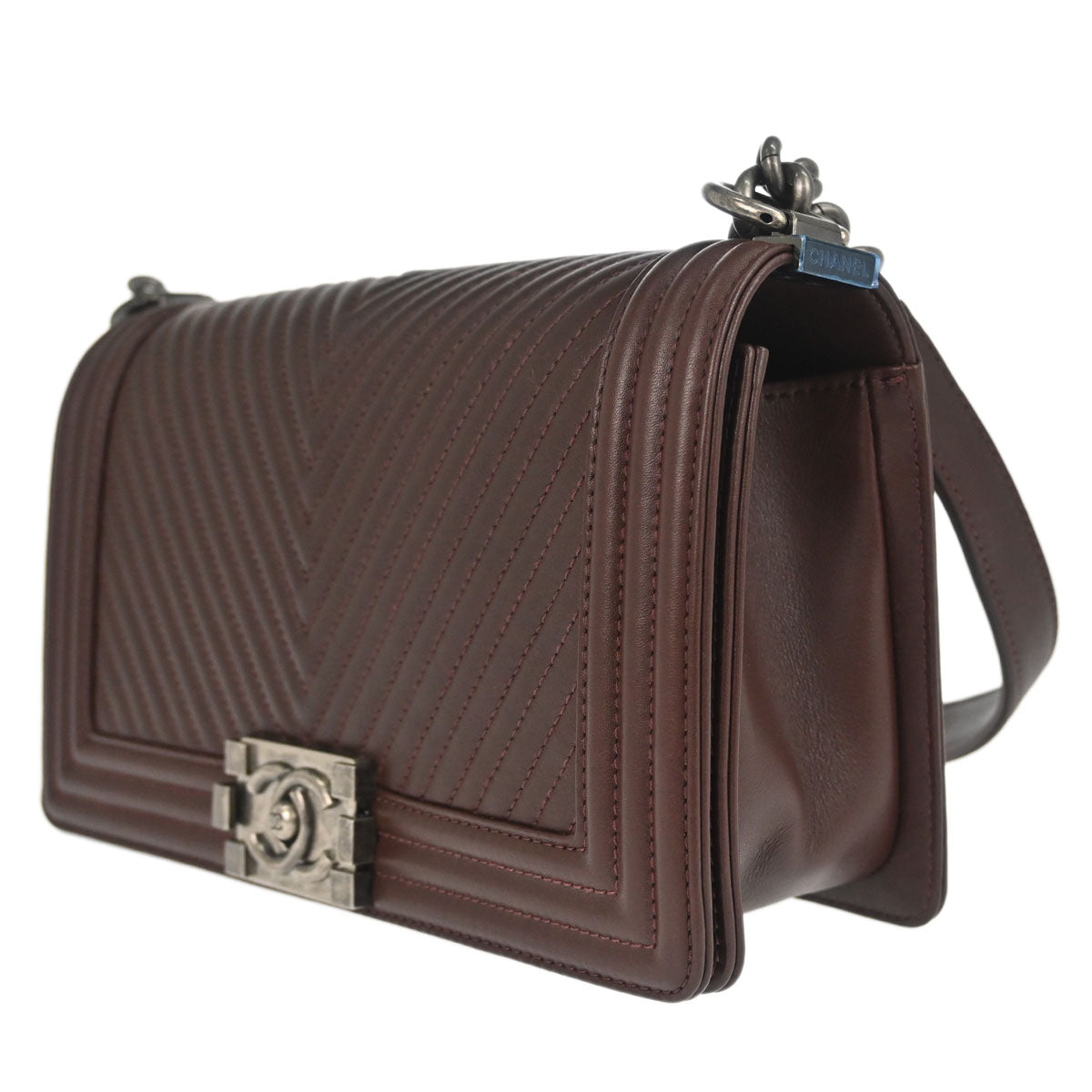 Boy Chanel Brown Lambskin Chevron Medium Shoulder Bag