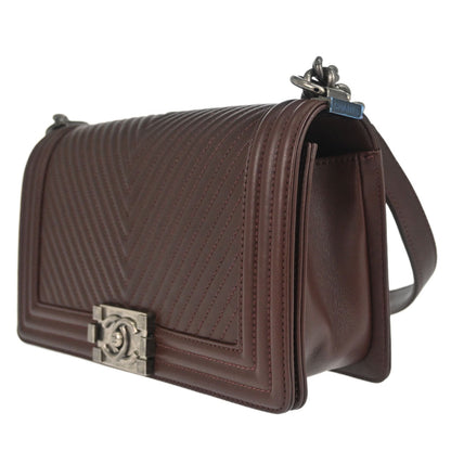 Boy Chanel Brown Lambskin Chevron Medium Shoulder Bag