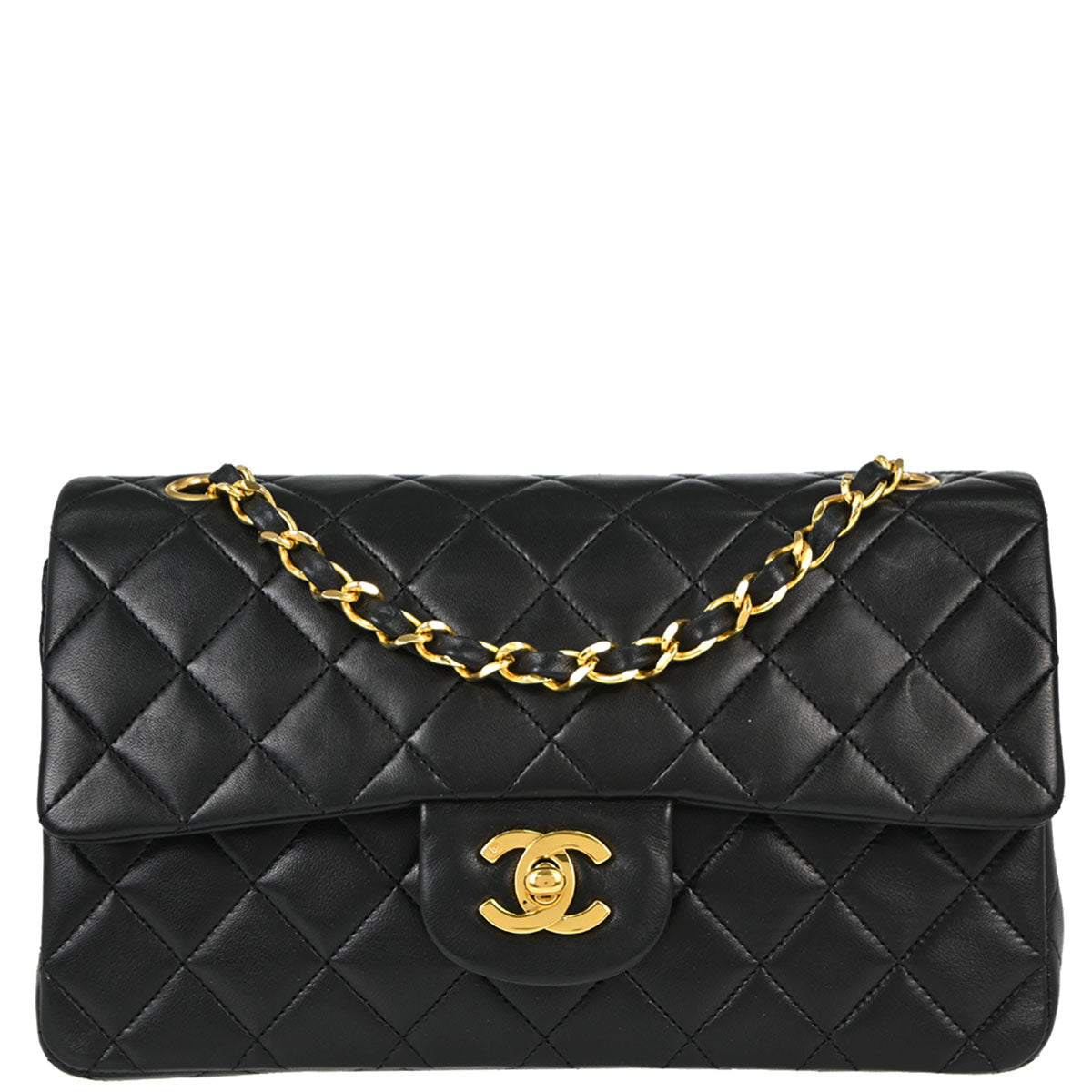 Chanel Black Lambskin Small Classic Double Flap Shoulder Bag