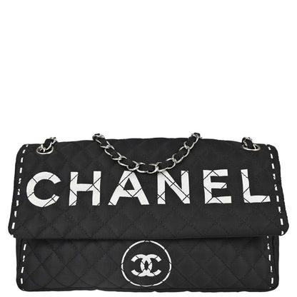 Chanel 2008-2009 Black Satin Logomania Flap Shoulder Bag