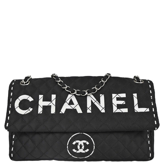 Chanel 2008-2009 Black Satin Logomania Flap Shoulder Bag