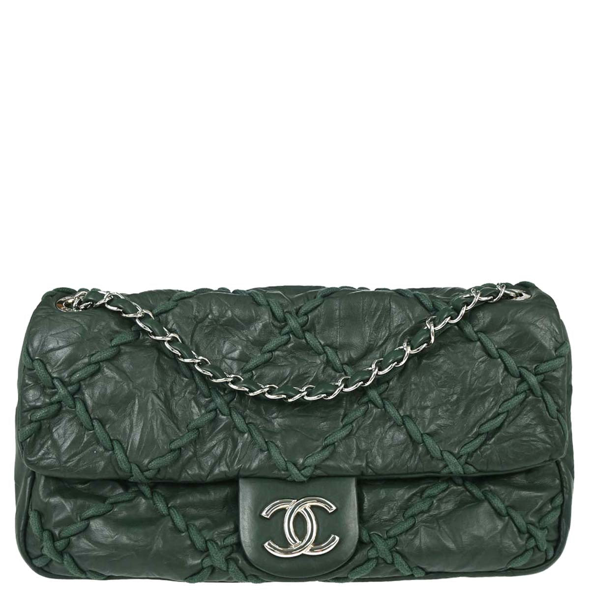 Chanel Green Calfskin Ultra Stitch Single Flap Shoulder Bag