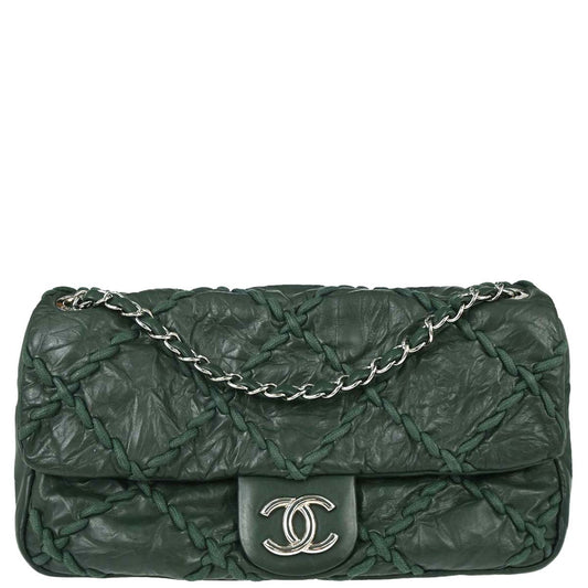 Chanel Green Calfskin Ultra Stitch Single Flap Shoulder Bag