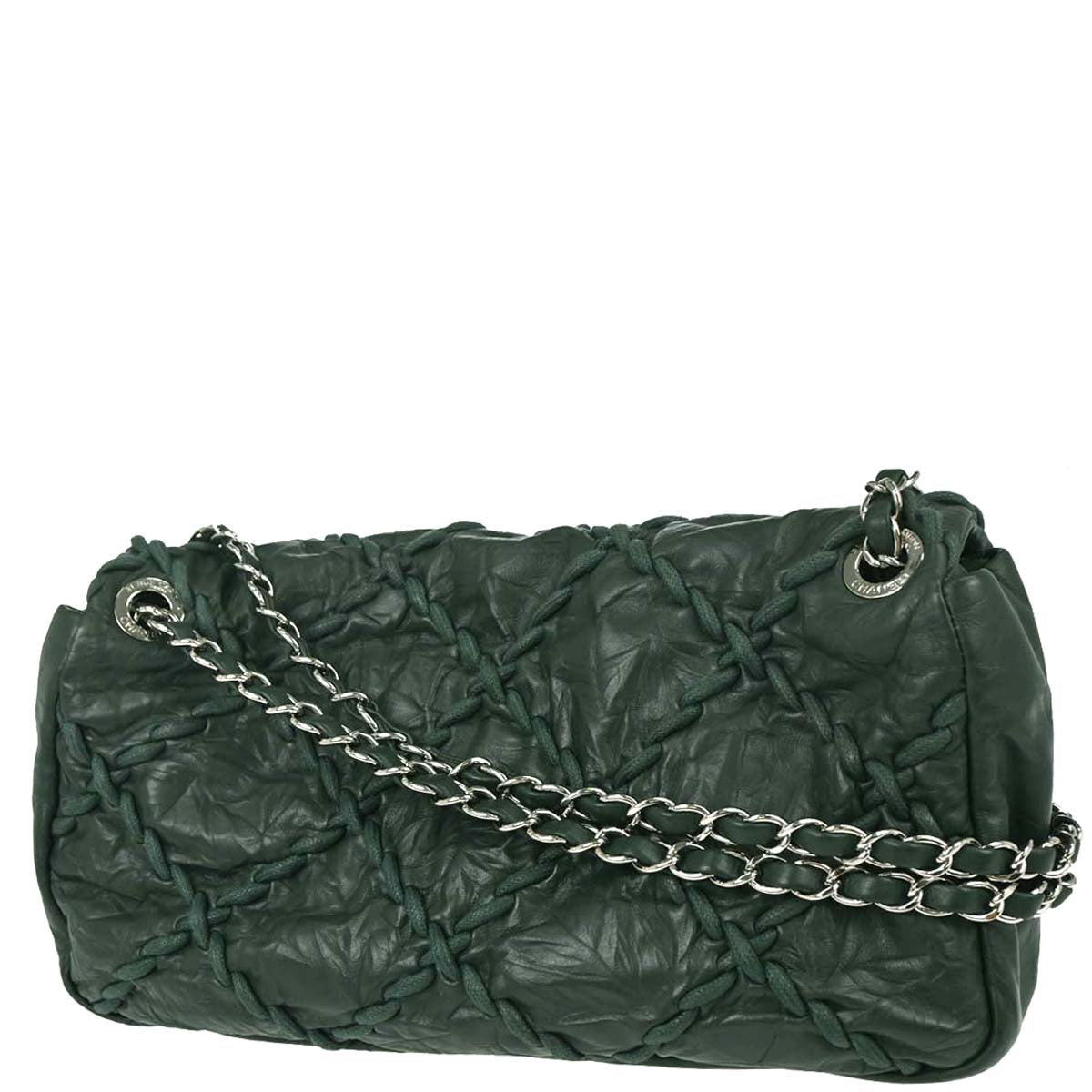 Chanel Green Calfskin Ultra Stitch Single Flap Shoulder Bag