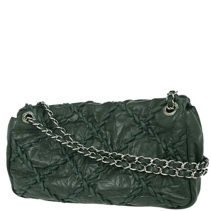 Chanel Green Calfskin Ultra Stitch Single Flap Shoulder Bag