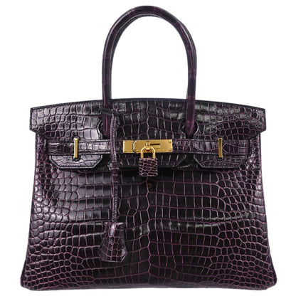 Hermes * Aubergine Porosus Birkin 30 Handbag