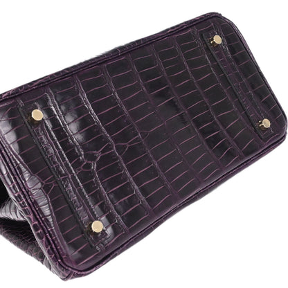 Hermes * Aubergine Porosus Birkin 30 Handbag