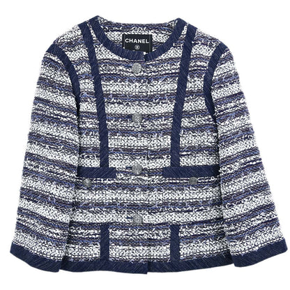 Chanel 2013 Single Breasted Collarless Tweed Jacket Navy #36