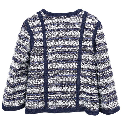 Chanel 2013 Single Breasted Collarless Tweed Jacket Navy #36