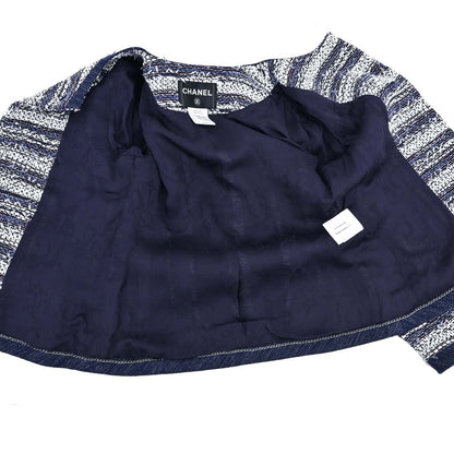 Chanel 2013 Single Breasted Collarless Tweed Jacket Navy #36