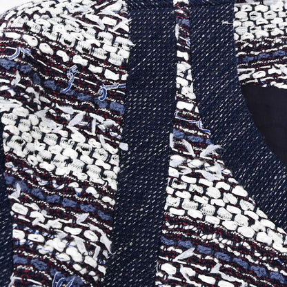 Chanel 2013 Single Breasted Collarless Tweed Jacket Navy #36