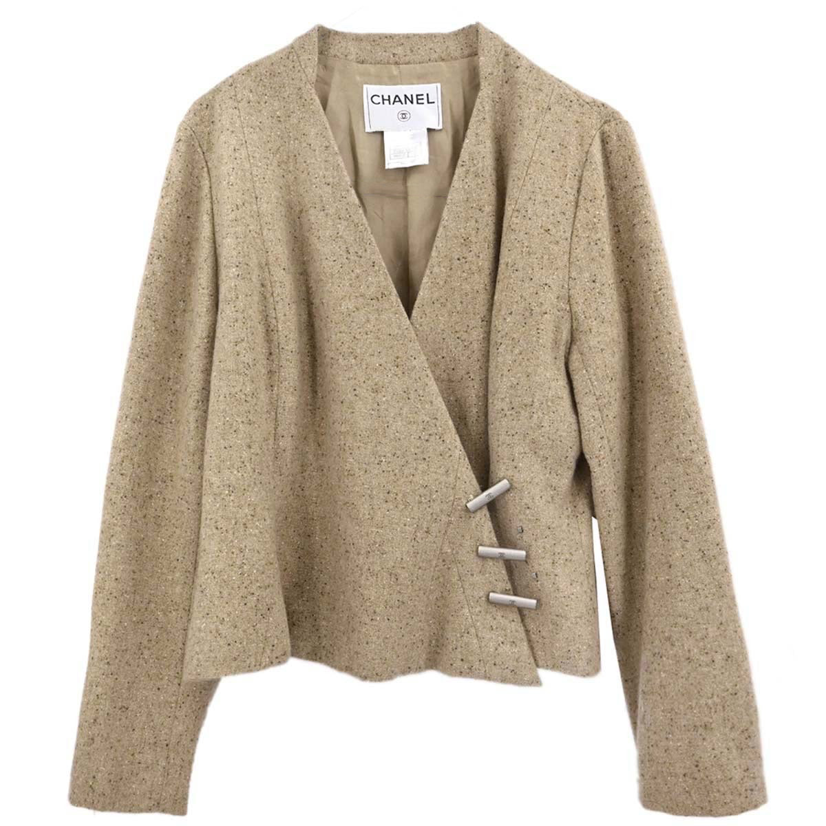 Chanel 1999 Collarless Jacket Beige #42