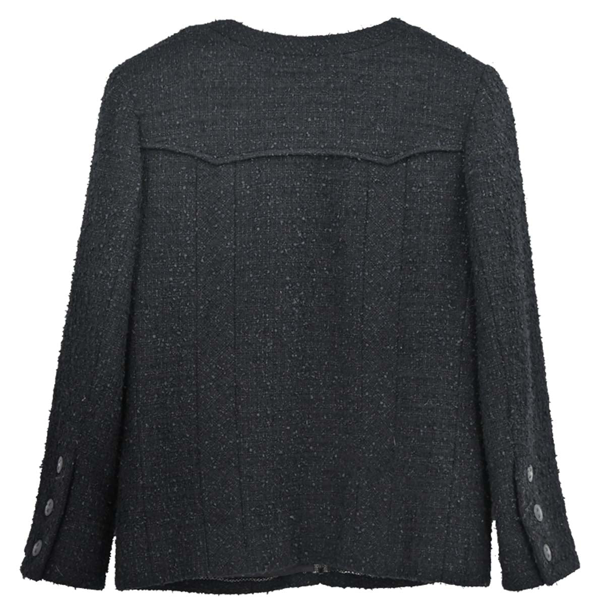 Chanel 2004 Zip Up Collarless Tweed Jacket Black #36