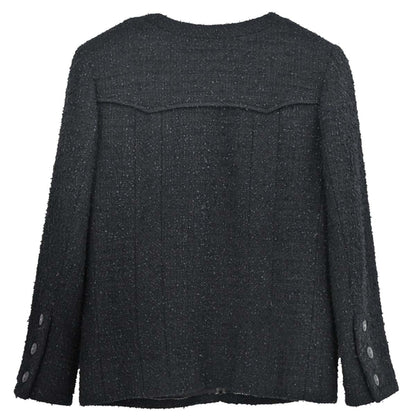 Chanel 2004 Zip Up Collarless Tweed Jacket Black #36