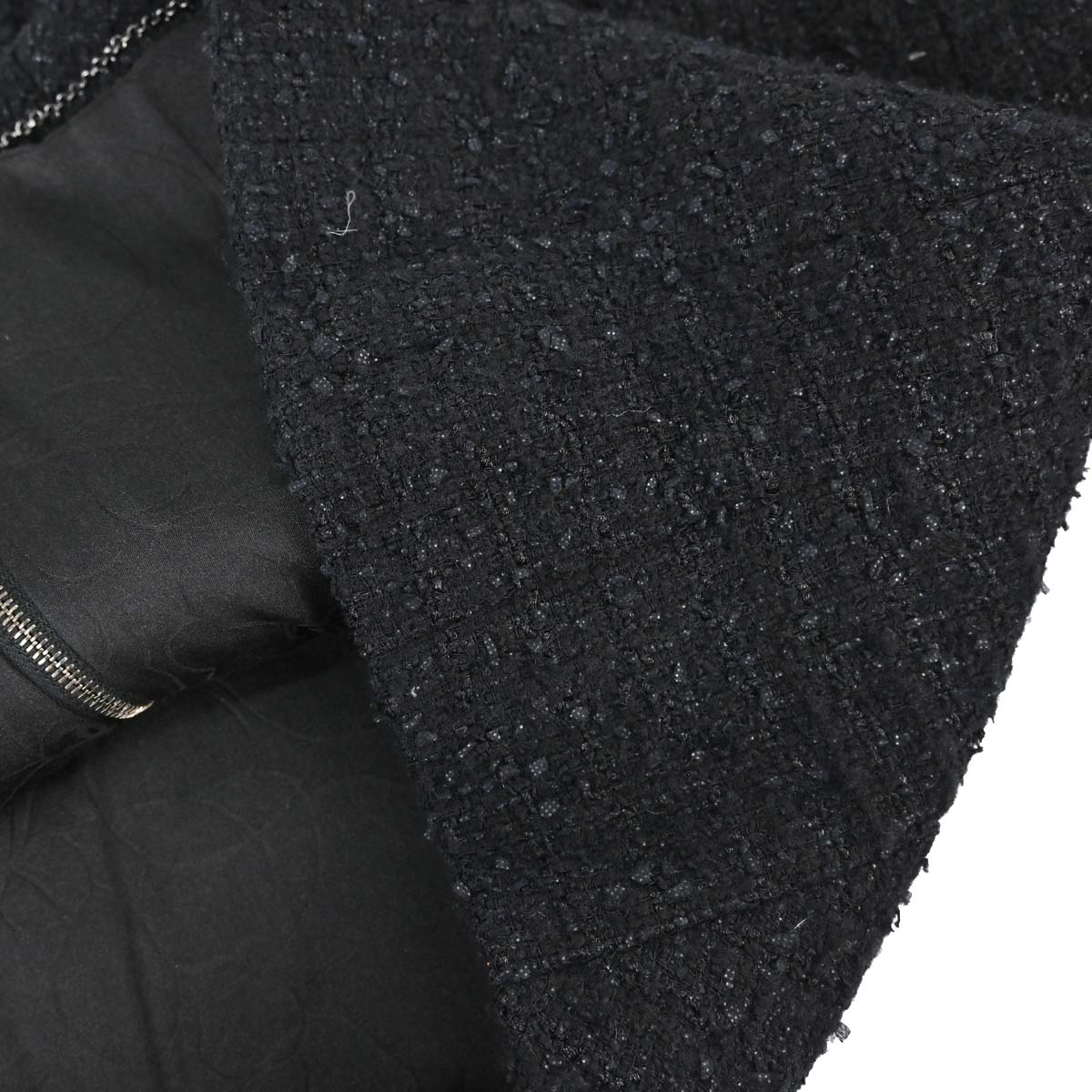 Chanel 2004 Zip Up Collarless Tweed Jacket Black #36