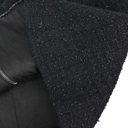 Chanel 2004 Zip Up Collarless Tweed Jacket Black #36