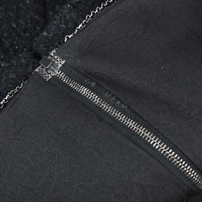 Chanel 2004 Zip Up Collarless Tweed Jacket Black #36