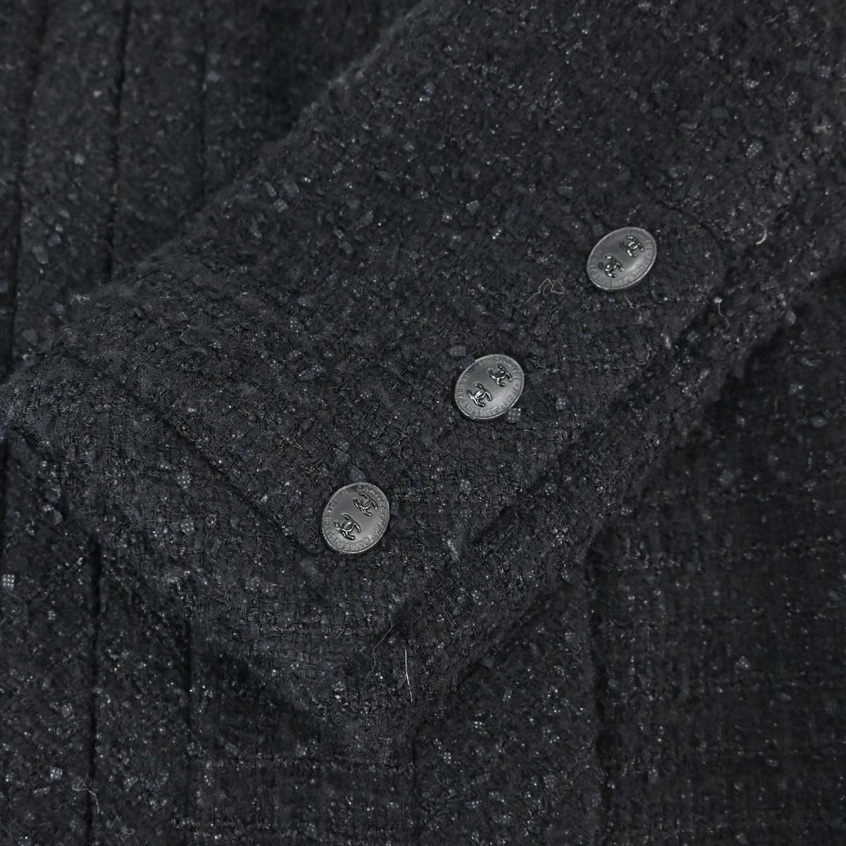 Chanel 2004 Zip Up Collarless Tweed Jacket Black #36