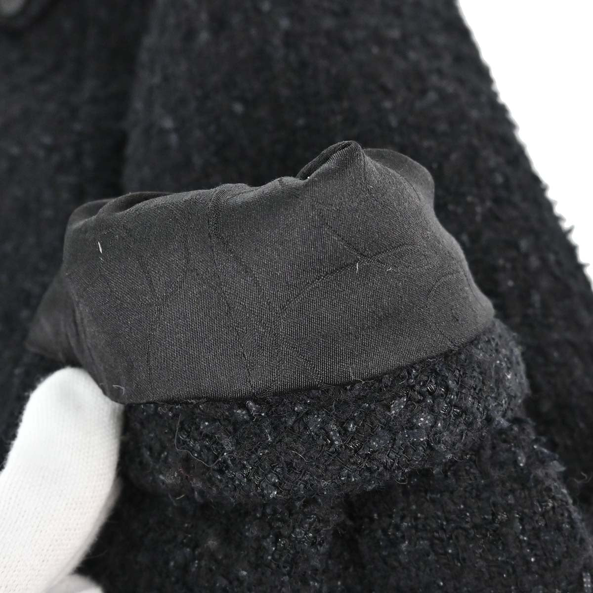 Chanel 2004 Zip Up Collarless Tweed Jacket Black #36