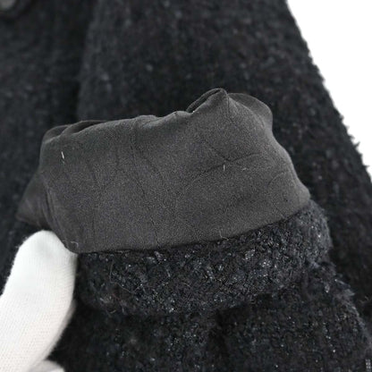 Chanel 2004 Zip Up Collarless Tweed Jacket Black #36