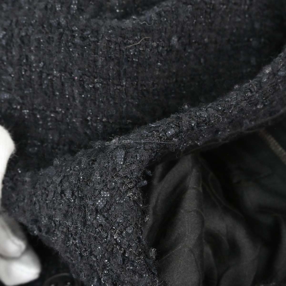 Chanel 2004 Zip Up Collarless Tweed Jacket Black #36
