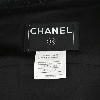 Chanel 2004 Zip Up Collarless Tweed Jacket Black #36