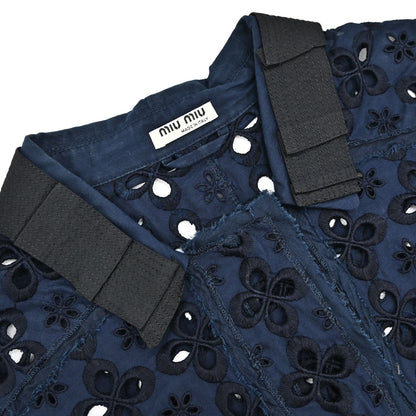 Miu Miu 2006 Floral Eyelet Jacket Navy #42