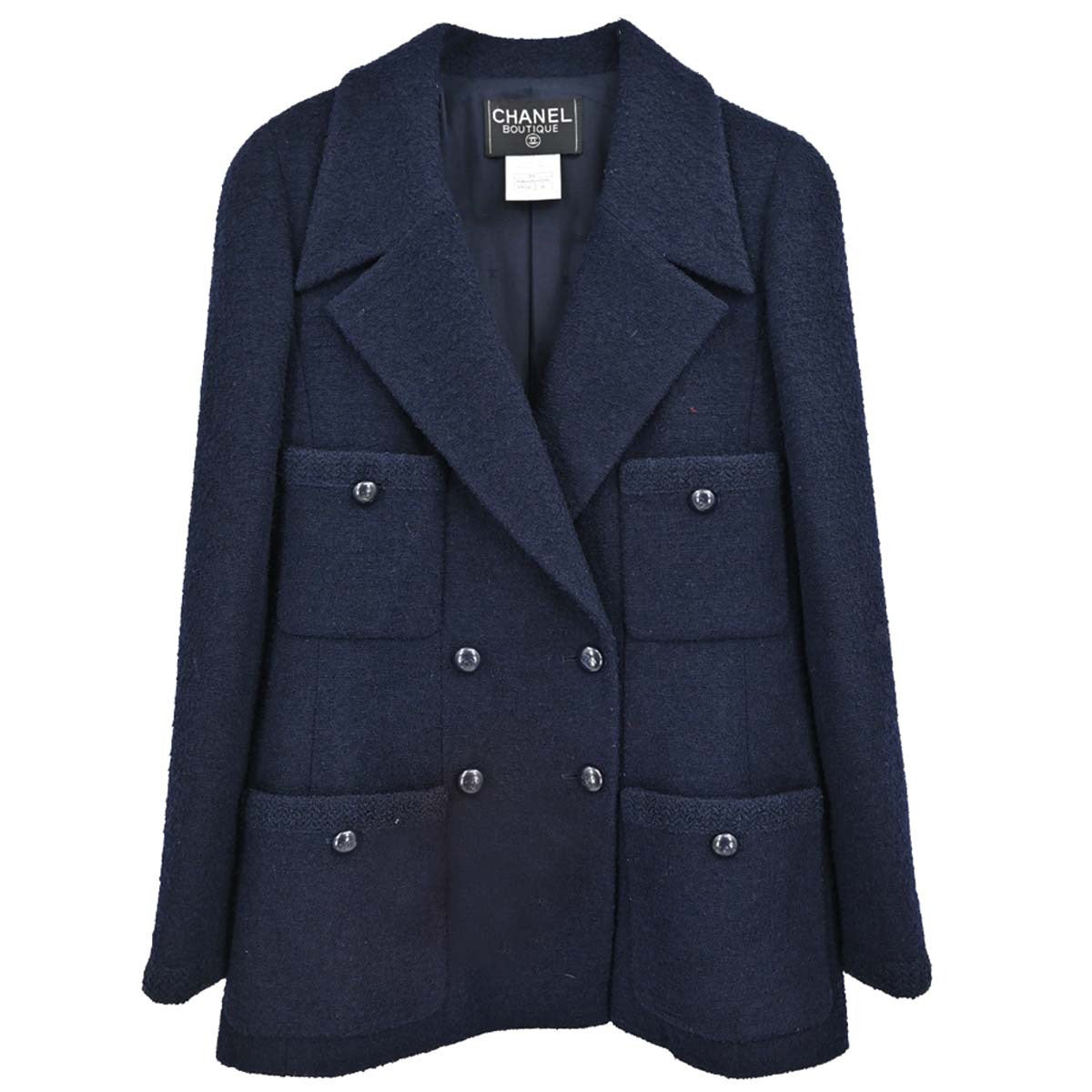 Chanel 1997 Double Breasted Tweed Jacket Navy #38