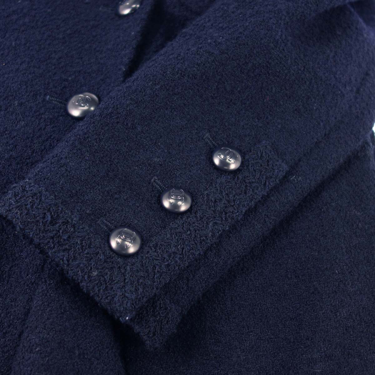 Chanel 1997 Double Breasted Tweed Jacket Navy #38