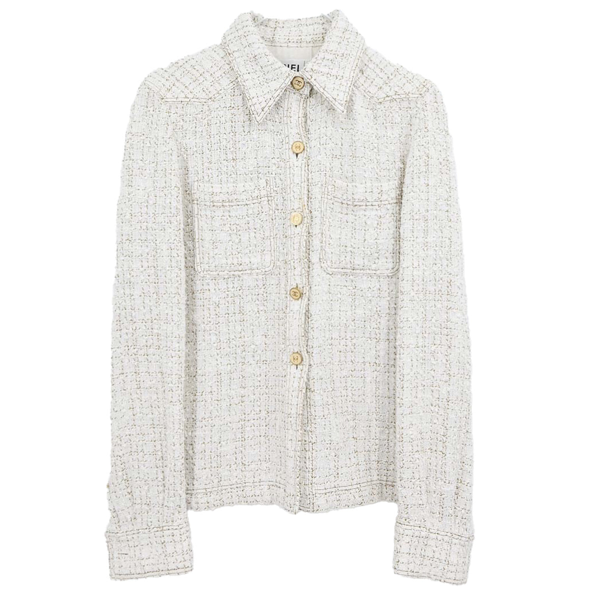 Chanel 2001 Single Breasted Tweed Jacket White #38