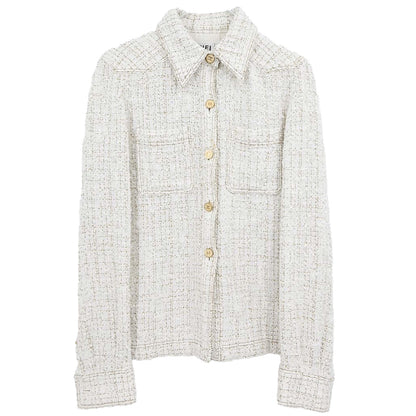 Chanel 2001 Single Breasted Tweed Jacket White #38