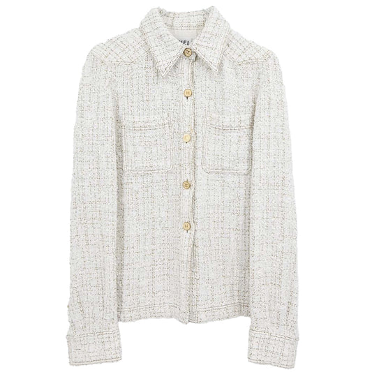 Chanel 2001 Single Breasted Tweed Jacket White #38
