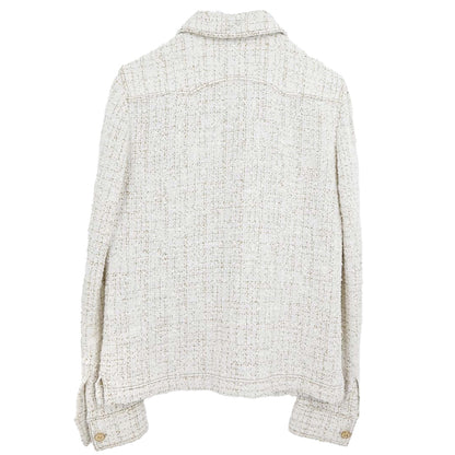 Chanel 2001 Single Breasted Tweed Jacket White #38