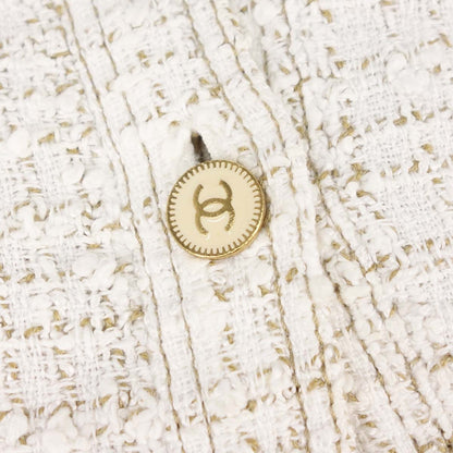 Chanel 2001 Single Breasted Tweed Jacket White #38