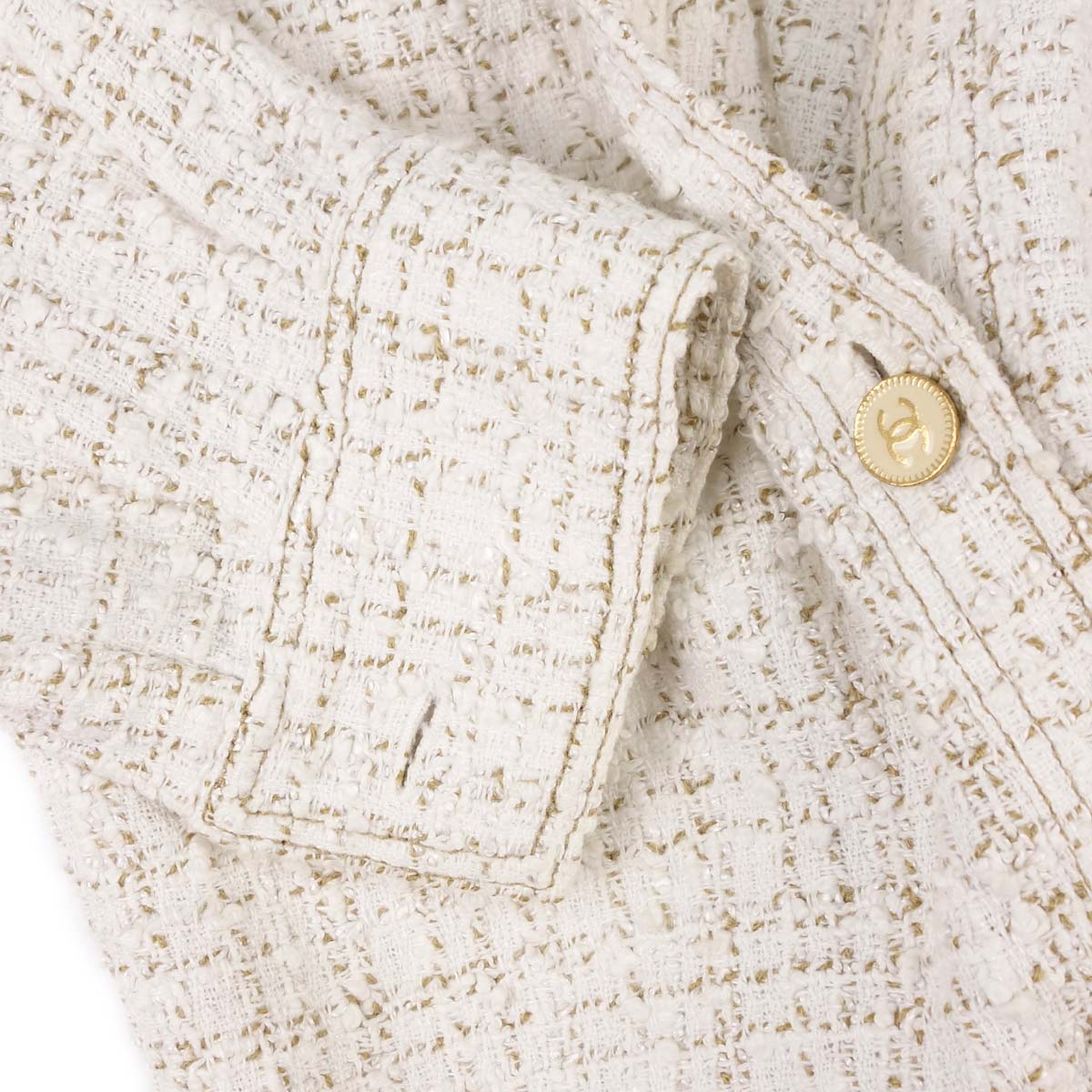 Chanel 2001 Single Breasted Tweed Jacket White #38