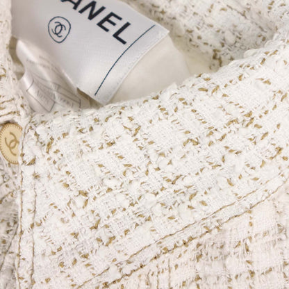 Chanel 2001 Single Breasted Tweed Jacket White #38