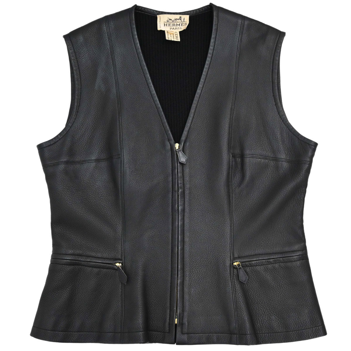 Hermes Sleeveless Jacket Vest Deerskin Black #42
