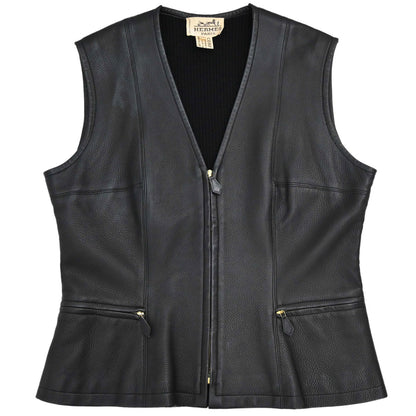 Hermes Sleeveless Jacket Vest Deerskin Black #42